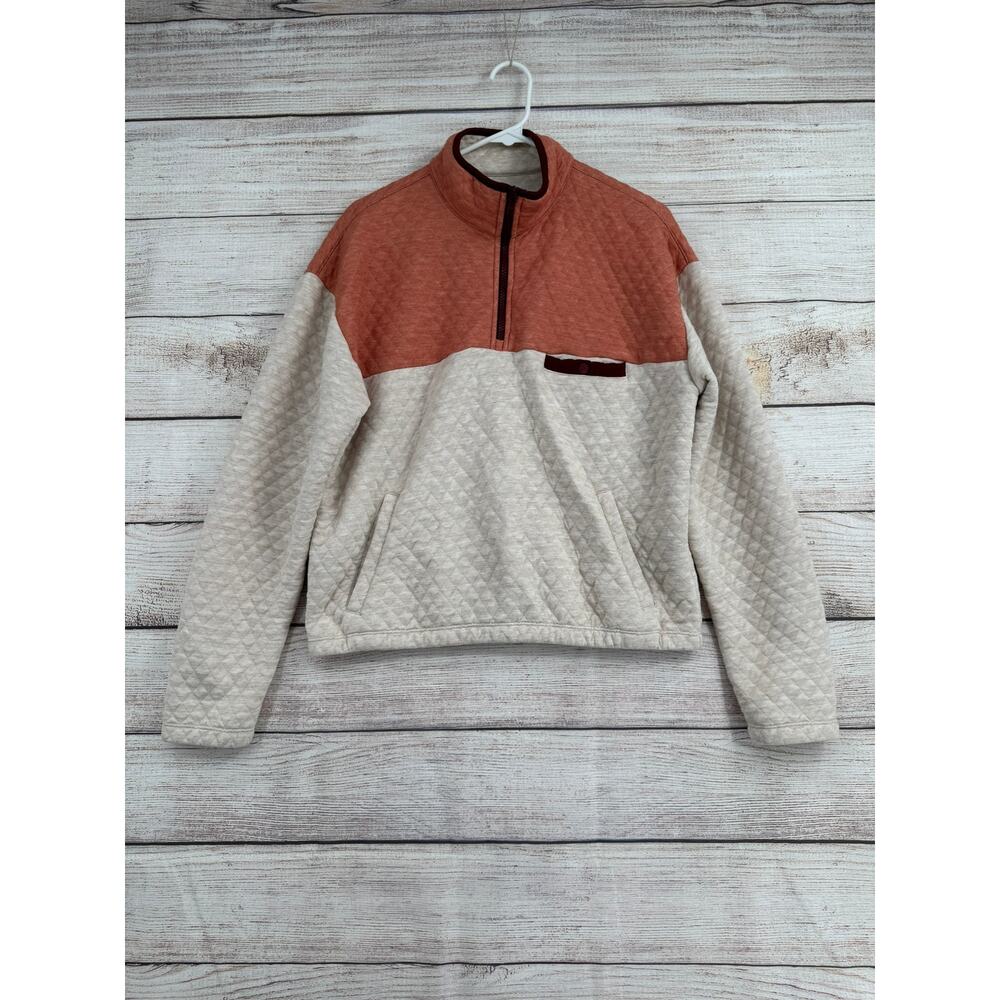 Marine Layer Two-Tone Quilted Pullover in Rust and Cream (L)